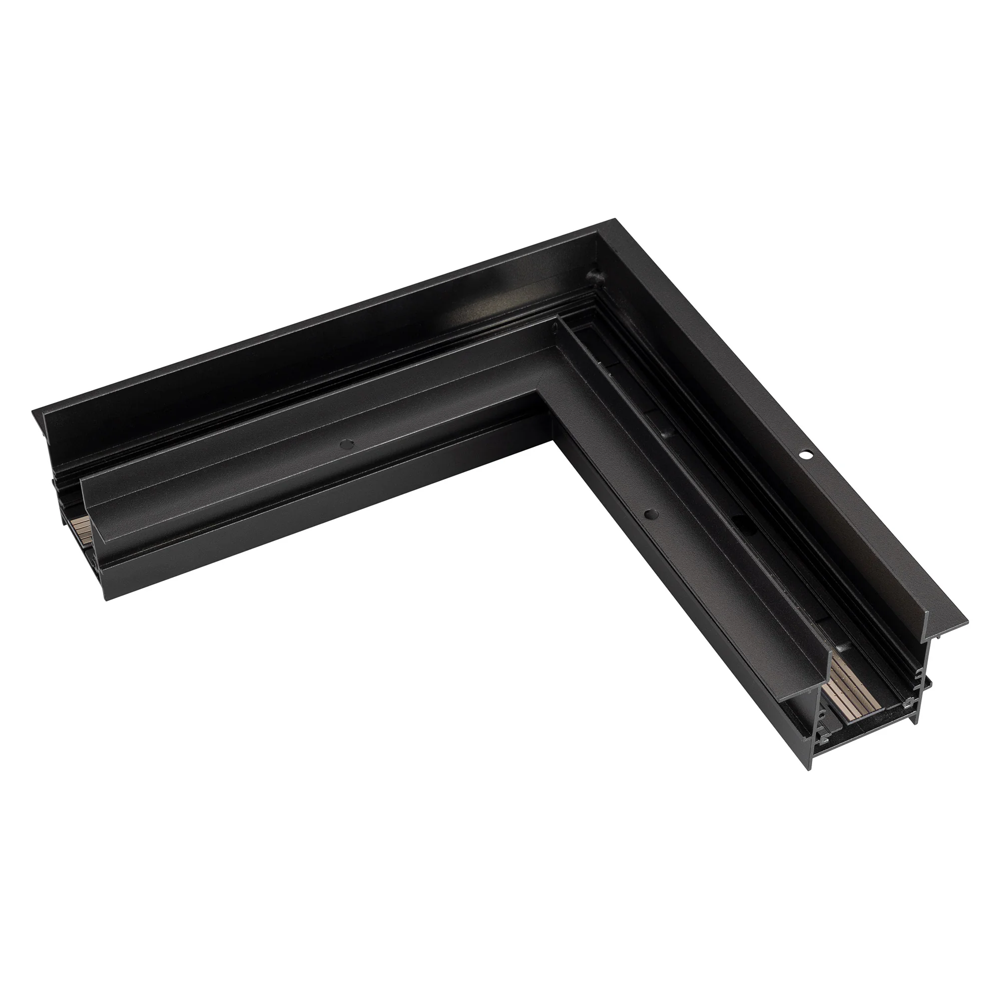 Коннектор угловой MAG-CON-4560-FDW-L90 (BK, 5LN) 046834 - Угловой прямой коннектор для встраиваемого трека MAG-TRACK-4560-FDW. DC24V. Материал алюминий, цвет черный. 5 токопроводящих дорожек (возможность управления DALI). Размеры 245x245x75x60мм. Аксессуа