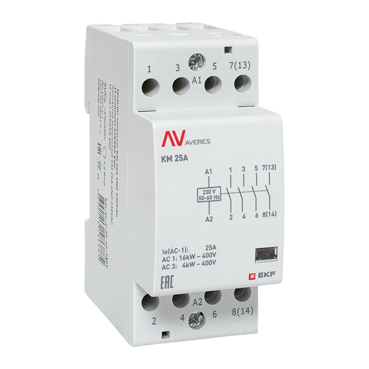 Контактор модульный КМ 25А 4NO 230VAC (2 мод.) AVERES EKF