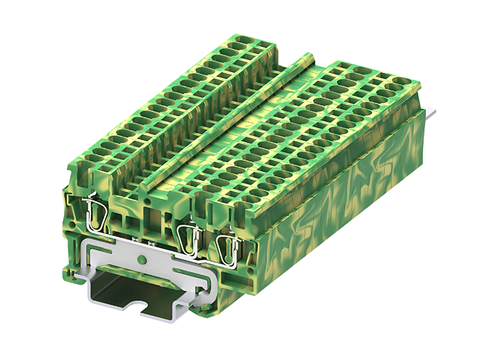 Заземляющая клемма TC1.5-3-PE - Заземляющая клемма, 3 точки подключения, тип фиксации провода: пружинный, номинальное сечение: 1,5 мм кв., ширина: 4,2 мм, цвет: желто-зеленый, тип монтажа: DIN 35