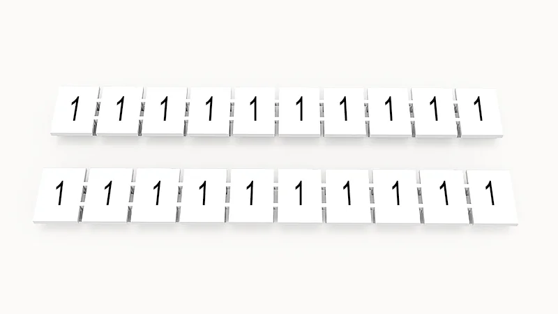 Марк.  полоска ZB8-10P-19-54Z(H) - Маркировочные шильдики для клемм WS…, DC…, PC…, сечением 6 мм кв., центральная, 10 шильдиков нанесенные символы: 1, с вертикальным расположением, размер шильдика: 7,45х10,7 мм, цвет белый