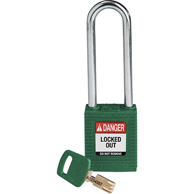 gws150319 - Замок SafeKey нейлоновый со стальной дужкой, высота дужки – 76 мм, диаметр дужки – 6.4 мм, нейлоновый корпус, размеры корпуса – 46х38х19 мм, цвет – зеленый, 1 шт/упак