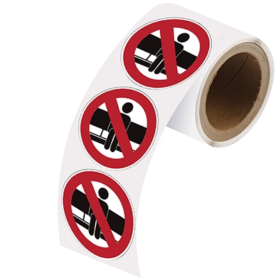 gws307511 - Знаки в рулоне "НЕ СИДИТЕ ЗДЕСЬ", PIC917, материал В-7539, белый глянцевый полиэстер, красно-белый, диаметр 100 мм, 250 шт. в упак.