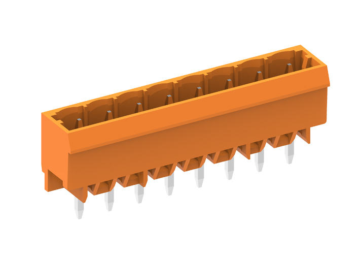 Вилочный разъем на плату 458205 - Вилочный разъем, вертикальный, на плату, шаг: 5.08 мм, 5 полюсов, фиксация на плате пайкой, исполнение: стандартное, 320V, 12A, цвет: оранжевый