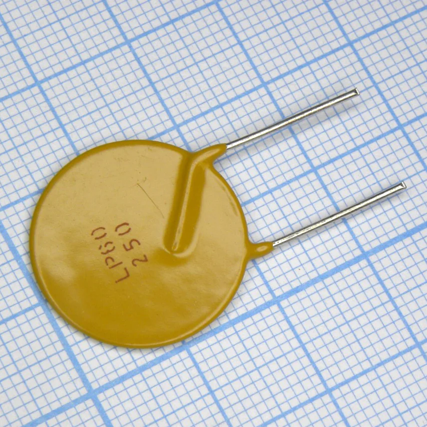 LP60-250F - Самовосстанавливающийся предохранитель PTC 2.5A(hold) 5A(trip) 60V 40A 2.5W 15.6s 0.05Ohm Radial 21.5 X 3.1mm, Bulk