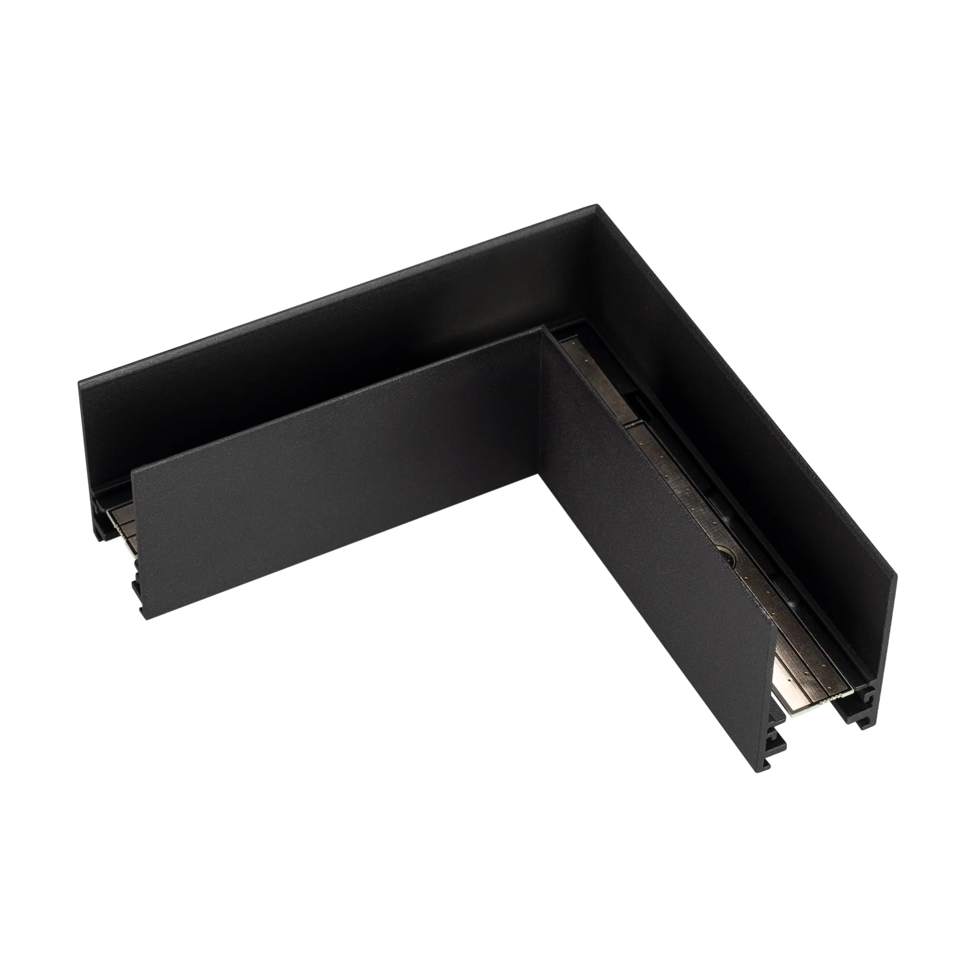 Коннектор угловой MAG-CON-2538-L90 (BK) 033247 - Угловой прямой коннектор для накладного трека MAG-TRACK-2538. Материал алюминий, цвет черный. Размеры 112x112x23x38 мм. DC24V. Аксессуары для соединения с треком приобретаются отдельно.