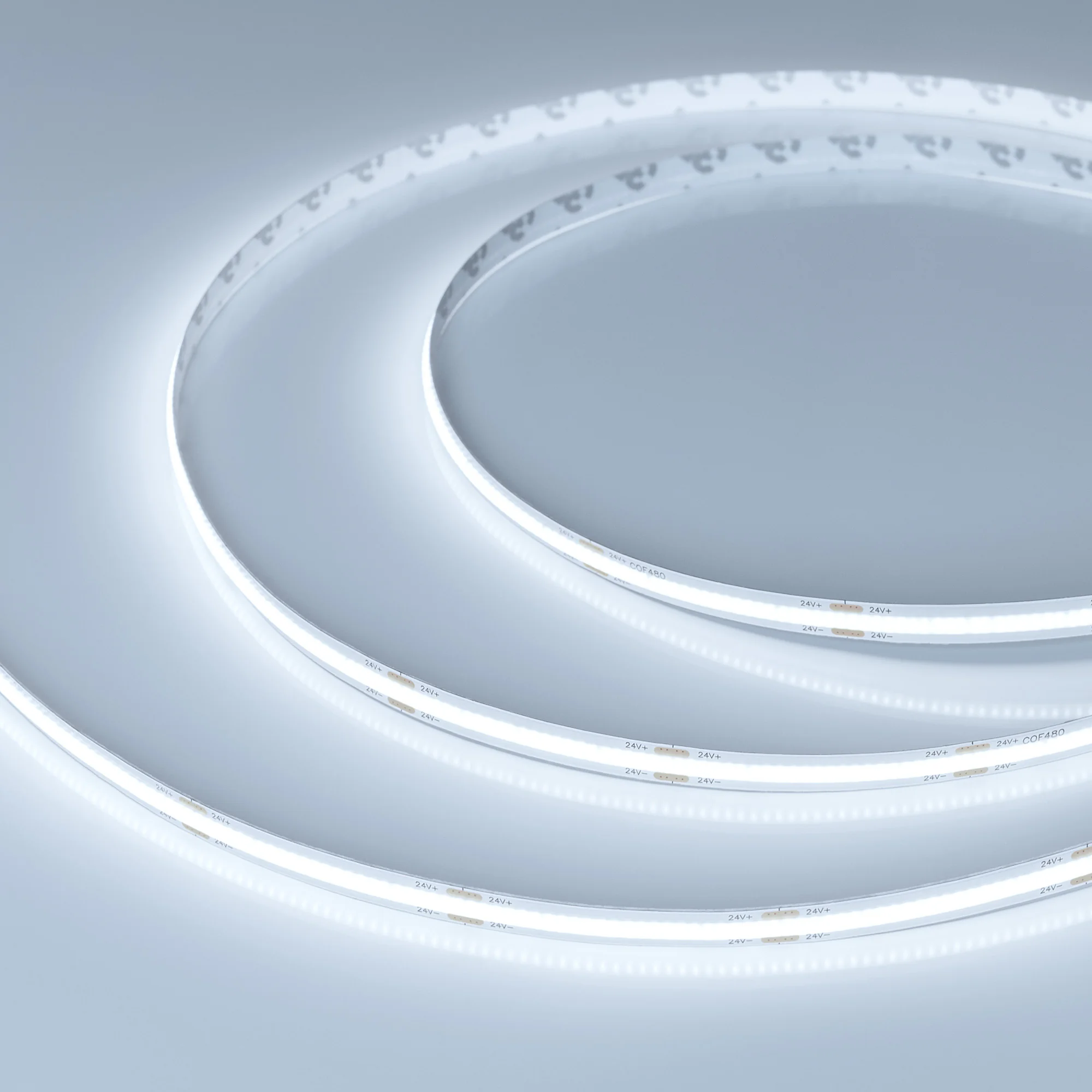 Лента COB-X480-8mm 24V White6000 (8 W/m, IP20, CSP, 5m) 039057 - Светодиодная лента COB-X480, открытая IP20. Светодиоды CSP, 480 шт/м (2400 шт на 5 м), белая плата, ширина 8 мм, скотч 3М. Цвет БЕЛЫЙ 6000K, цветопередача CRI>90, угол 180°. Питание 24 В, мо