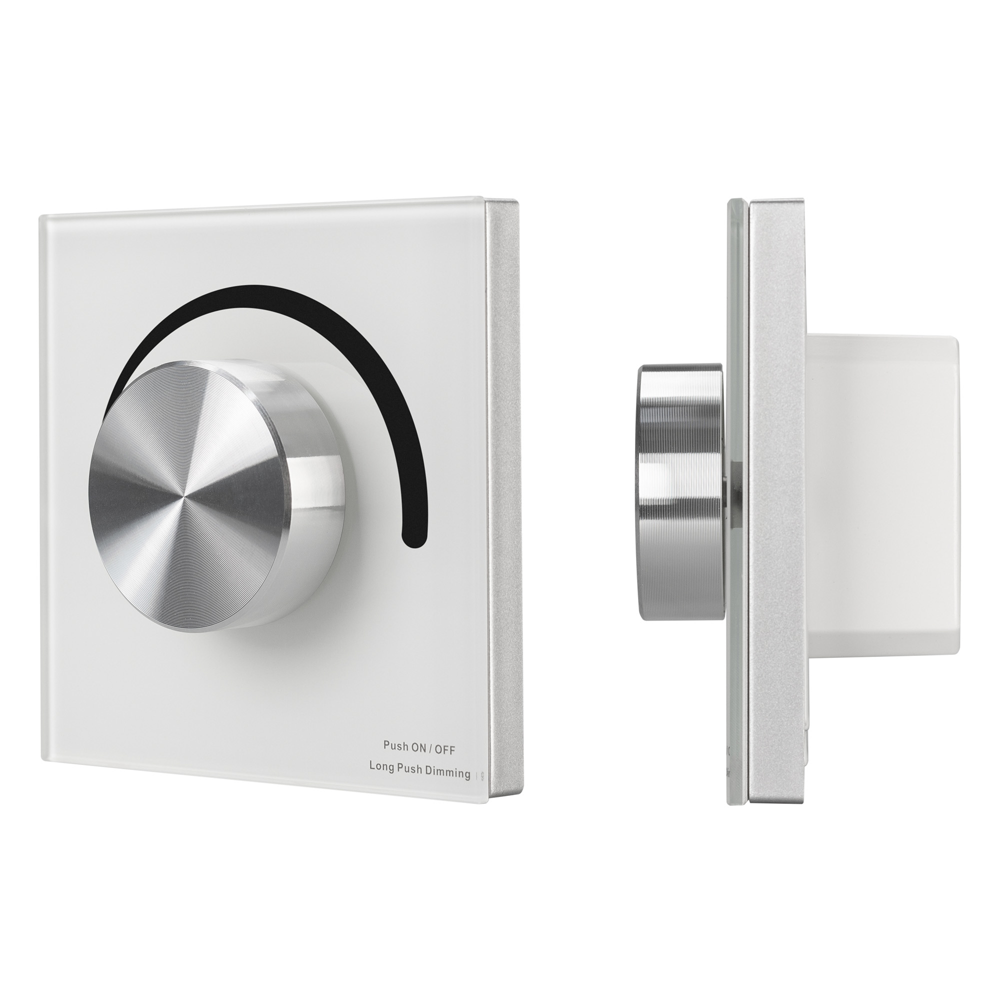 Панель SMART-P37-DIM-IN White (230V, 1.2A, TRIAC, Rotary, 2.4G) 027115 - Встраиваемая роторная стеклянная панель 2.4 ГГц, цвет белый. Для управления одноцветными источниками света (TRIAC). Управление яркостью с помощью роторного вращателя. Работает в режи