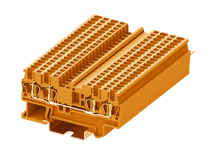 Проходная клемма TC1.5-4-OG - Проходная клемма, 4 точки подключения, тип фиксации провода: пружинный, номинальное сечение: 1,5 мм кв., 17,5A, 500V, ширина: 4,2 мм, цвет: оранжевый, тип монтажа: DIN 35