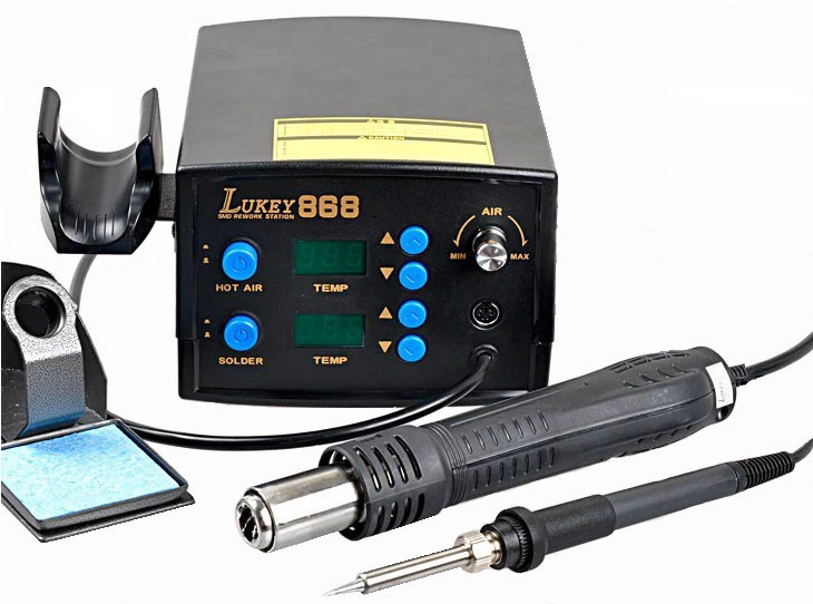 LUKEY-868 - Паяльная станция LUKEY 868 с феном-турбиной и паяльником, в пластиковом корпусе