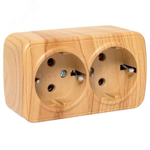 Розетка 2-местная ОП Минск 16А с заземлением светлое дерево EGR16-128-30