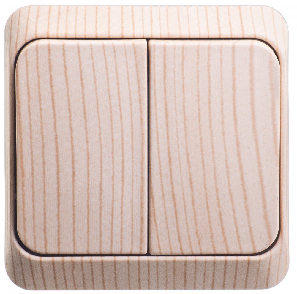 Выключатель 2-кл. ОП Этюд Дача 10А IP20 с подсветкой сосна SE BA10-006D