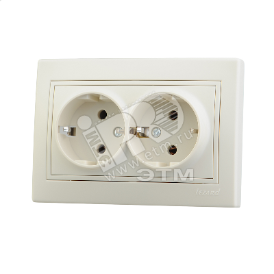 Розетка 2-м СП Mira 16А IP20 с заземл. со вставкой керамика крем. 701-0303-127