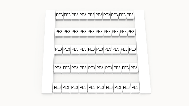 Марк. кассета DEK5-50P-19-153Z(H) - Маркировочные шильдики для клемм WS…, сечением 2,5 мм кв., боковая, 50 шильдиков, нанесенные символы: PE3, по 5 полосок,с вертикальным расположением, размер шильдика: 4,8х5,5 мм, цвет белый