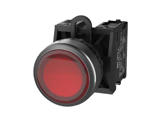 Кнопка плоская (красная) TS2011-0AM10 - Кнопка круглая плоская, без блокировки, с подсветкой, пластиковое переднее кольцо, без контактной группы, диаметр головки кнопки 29,5 мм, диаметр посадочного отверстия: 22 мм, цвет: красный