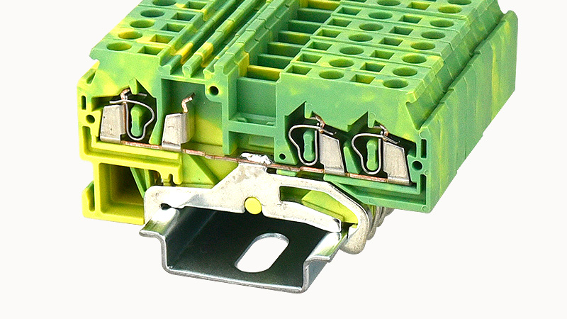 Заземляющая клемма WS2.5-TW-PE-01P-1C - Заземляющая клемма, 3 точки подключения, тип фиксации провода: пружинный, номинальное сечение: 2,5 мм кв., ширина: 5 мм, цвет: желто-зеленый, тип монтажа: DIN35