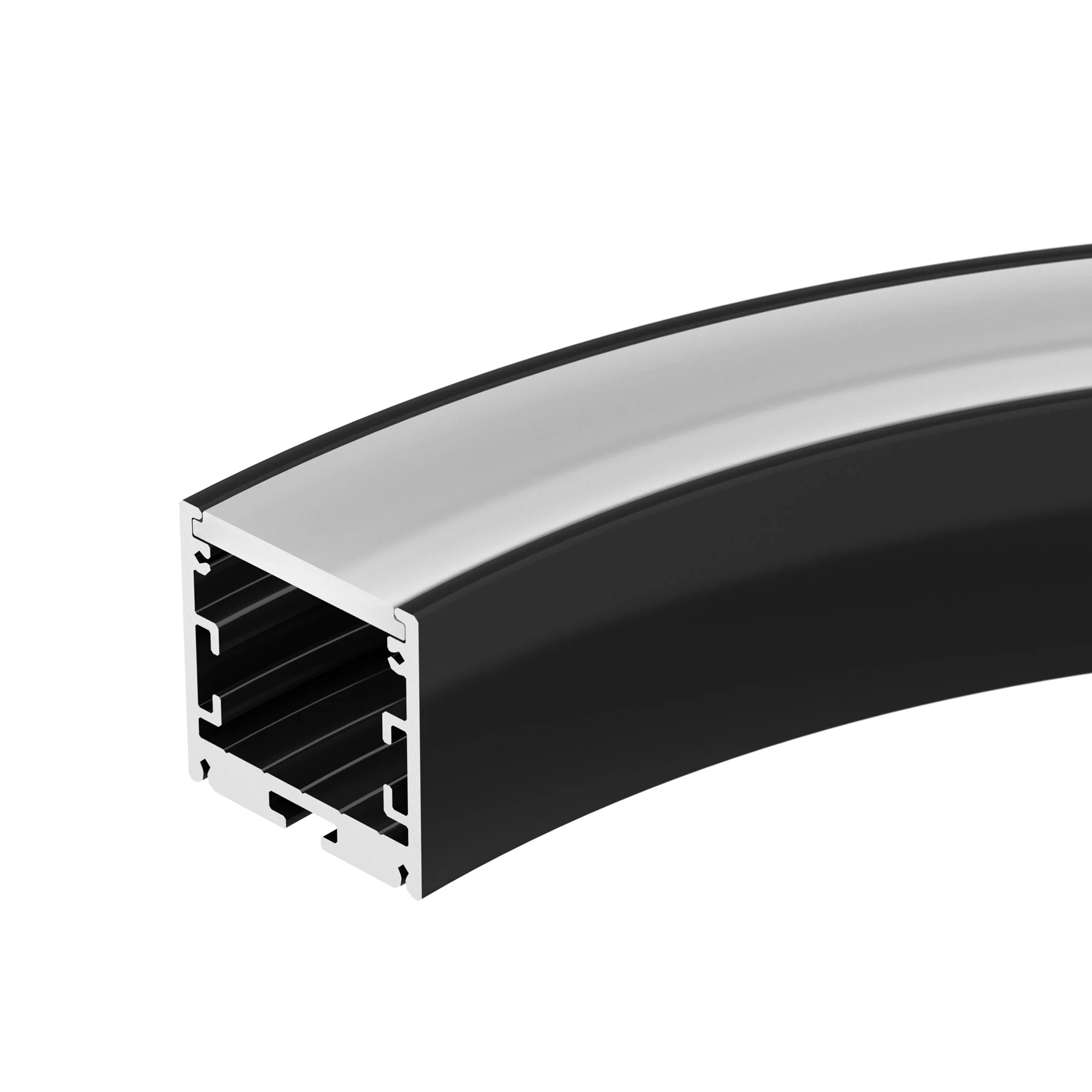 Профиль SL-ARC-3535-D320-A90 BLACK (дуга 1 из 4) 032676 - Алюминиевый профиль для составления круга диаметром 320мм, для радиусной светодиодной линейки, с выводом свечения вниз, длина ? от круга 320мм (внутренний диаметр). внешний диаметр круга 390мм. Цве