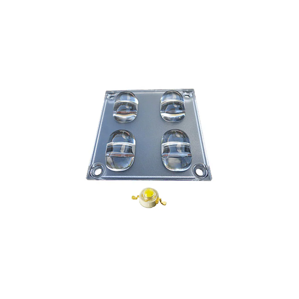 Блок линз STB 4 (130x60-, 4 LED) (Turlens, -) 013487 - Блочная линза для мощных светодиодов Emitter, угол обзора: вертикальный 60°, горизонтальный 130°, прозрачная линза. Материал PMMA, количество светодиодов на плате: 4. Длина 52 мм, ширина 52 мм, высота