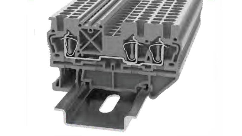 Проходная клемма STB2.5-TW-01P-11 - Проходная клемма, 3 точки подключения, тип фиксации провода: пружинный, номинальное сечение: 2.5 мм кв., 24A, 800V, ширина: 5,2 цвет: серый, втычная перемычка, тип монтажа: DIN35