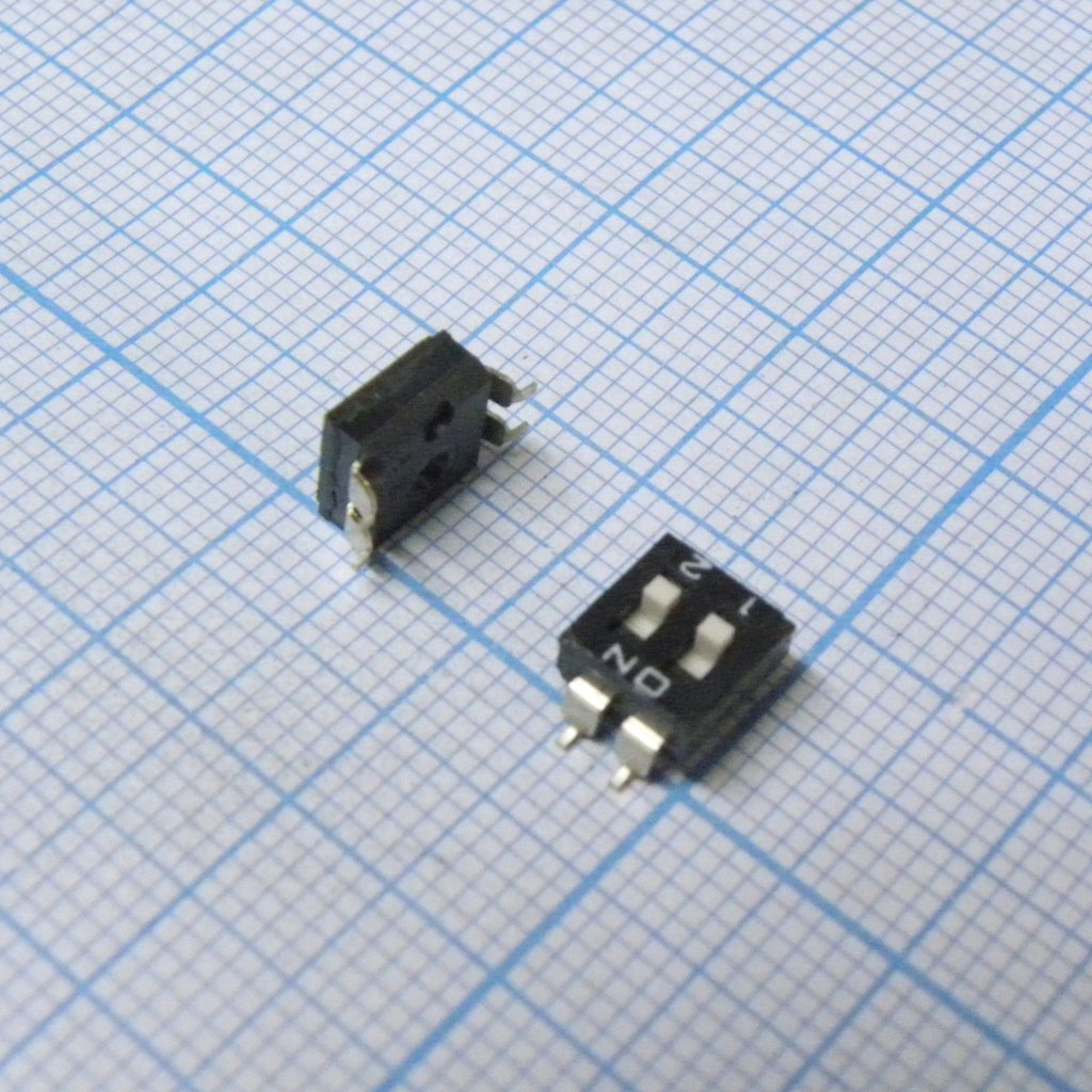DM-02-V - Движковый переключатель 2 группы SMD монтаж 2.54мм 25мА 24В