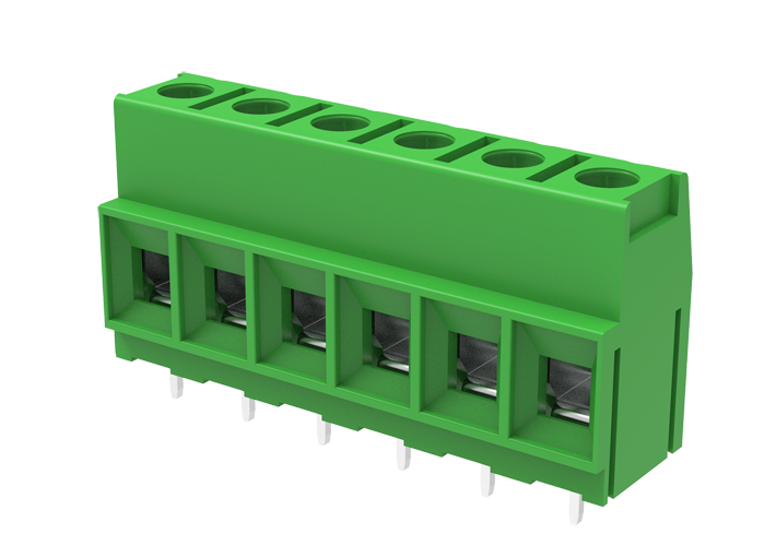 Клемма на плату MC-TJ10.16H10C-0001 - Клемма, горизонтальный подвод кабеля, на плату, шаг: 10.16 мм, 10 полюсов, фиксация провода винтовая, исполнение: два вывода на полюс, 1000V, 57A, цвет: зеленый