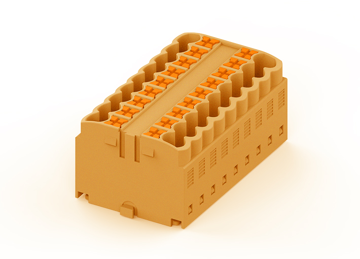 Проходной блок TPA2.5-18-OG - Проходной блок, 18 точек подключения, тип фиксации провода: push-in, номинальное сечение: 2,5 мм кв., 24A, 450V, цвет: оранжевый