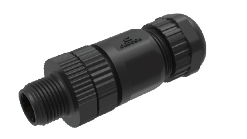 Вилочный разъем PS-M12B-05P-MM-SL7001 - Вилочный разъем на кабель, 5 полюсов, M12, прямой, фиксация провода пайкой, B-Code, диаметр кабеля: 4,0-8,0 мм, сечение: 0,25 - 0,52 мм кв., 4А, 60V, корпус из пластика, резьбовой фиксатор разъемного соединения плас