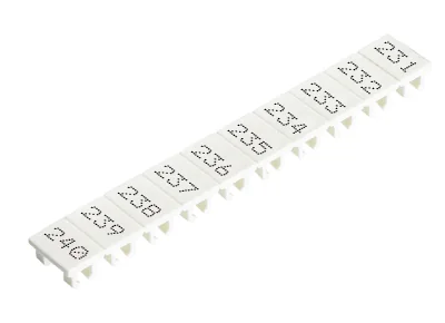 Шильдик 9705A/8/10 B 231-240 - Маркировка для клемм сечением 6 мм.кв., шириной 8 мм, 10 шильдиков, белая, нанесенные знаки: 231 – 240