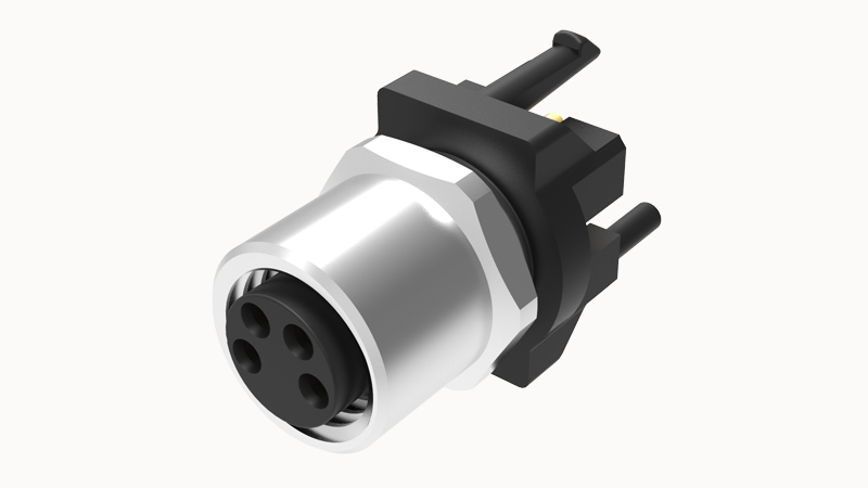 Розеточный разъем SP-M8A-04P-FF-SF7005 - Розеточный разъем на плату,4 полюса,M8, гайка спереди, 180 град., A-Code, 3A, 60V, M8*1, пластик