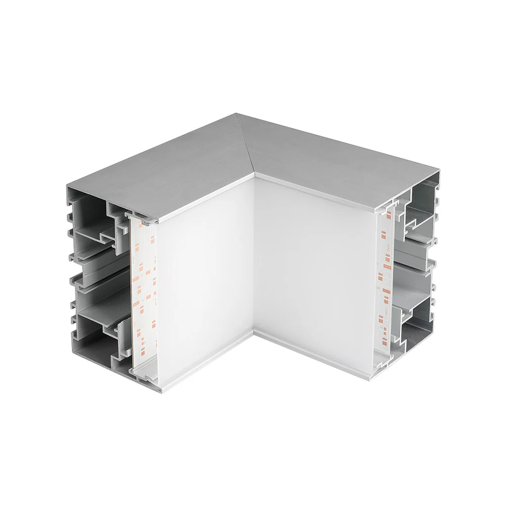 Угол S2-LINE-10570-L90N внутренний 021268 - внутренний угол в сборе, для соединения 2-х профилей S2-LINE-10570 под углом 90°. Экран образует линию внутри угла. В комплекте матовый экран, площадка для ленты, соединители. Длина внешней стороны угла 150 мм.