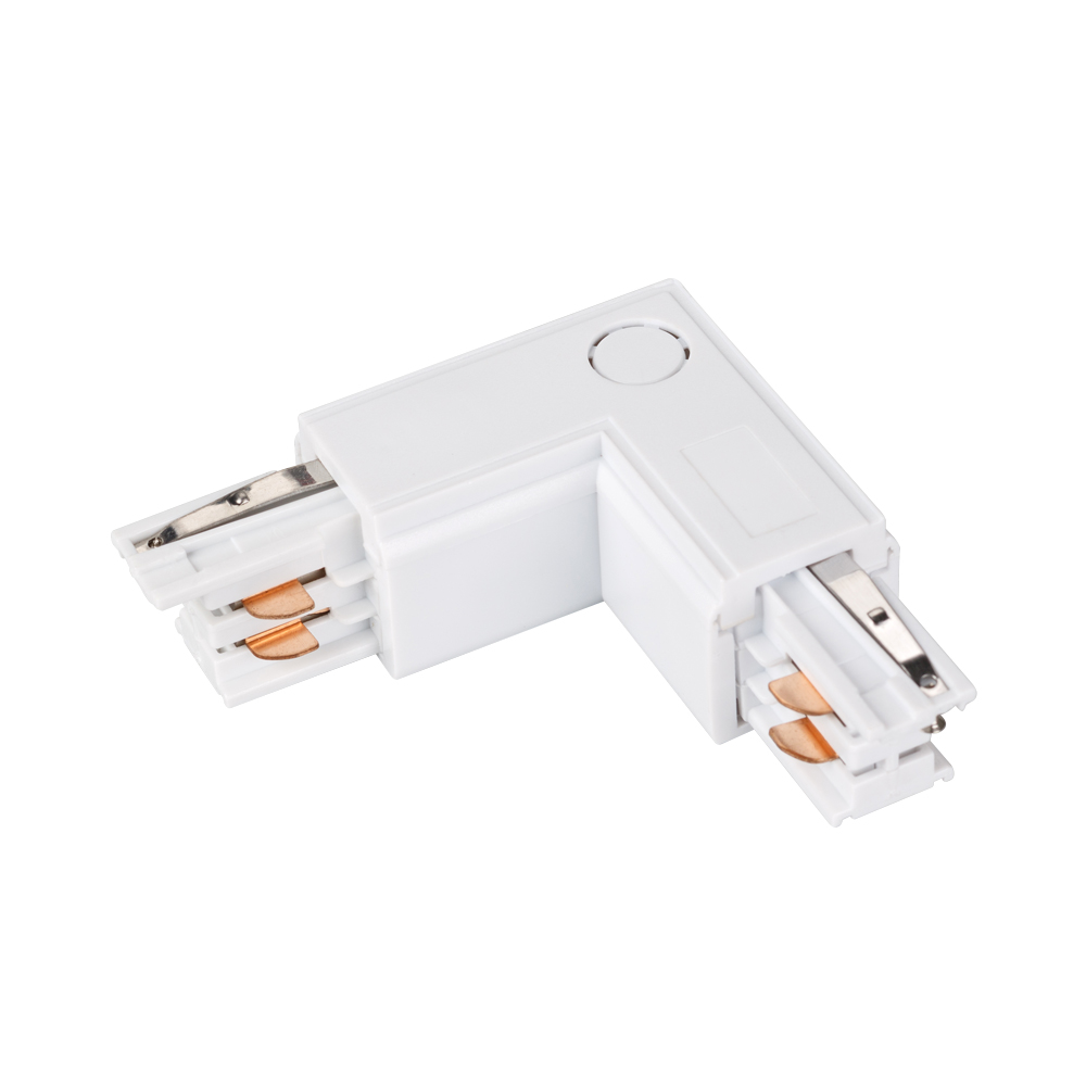 Коннектор угловой LGD-4TR-CON-L-EXT-WH (C) 024718 - Угловой коннектор 90 градусов, питание по внешней стороне (определение необходимого коннектора происходит относительно контакта заземления системы). Цвет белый. 99х99х33 мм с контактами, 66х66х33 мм без 