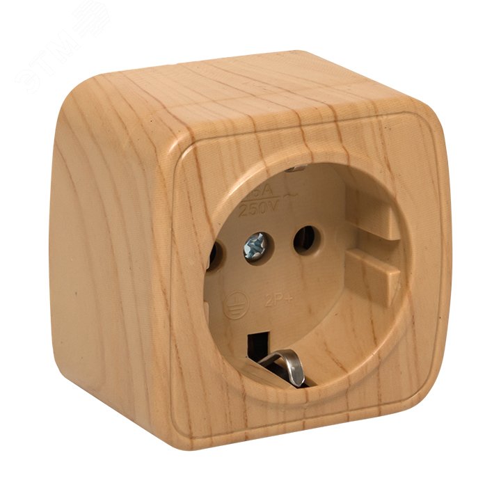 Розетка 1-местная ОП Минск 16А с заземлением светлое дерево EGR16-028-30