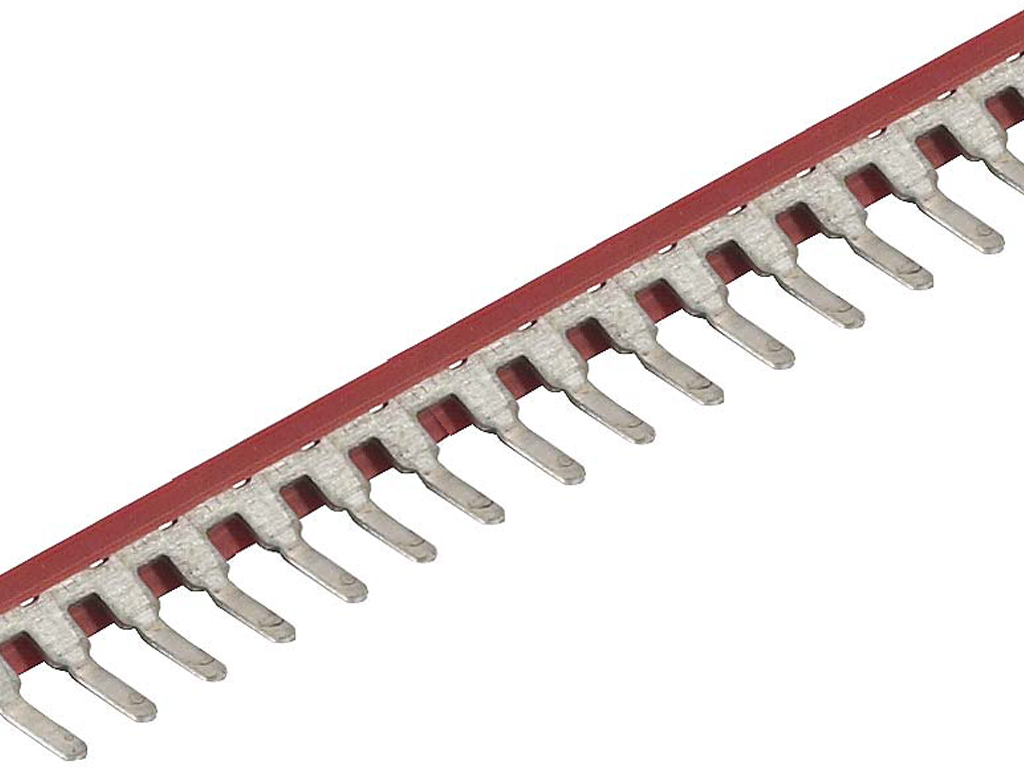 Соед. мостик  IVB WK 2,5-K-M-70 ROT - Соединительный мостик, для установки в зажимную клетку, изолированный, угловой, толщина 0,8 мм, угловой, 70 полюсов, для клемм: WK-2,5, цвет: красный