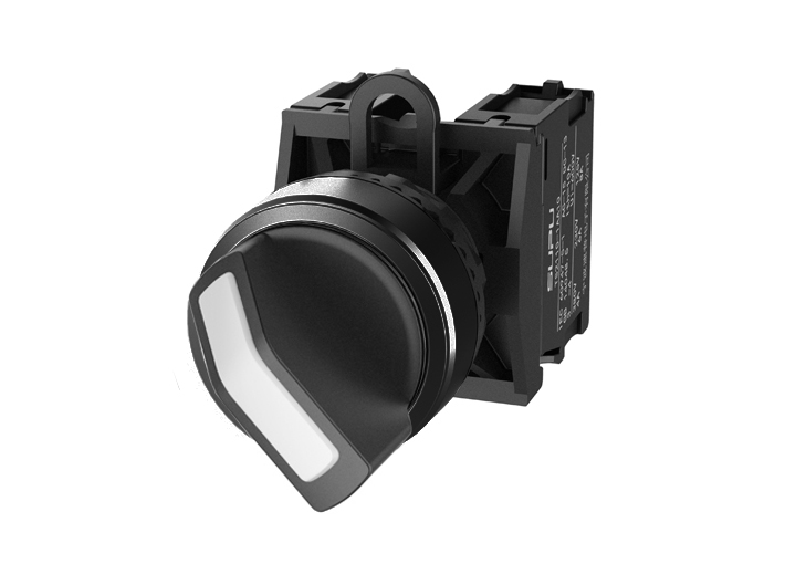 Селекторный переключатель (белая) TS2517-1AB50-S10 - Переключатель, короткая ручка, 2-х позиционный без самовозврата, LED AC 220V, пластиковое переднее кольцо, с мгновенным нажатием, с контактной группой 1NO, диаметр головки кнопки 29,5 мм, диаметр посадо