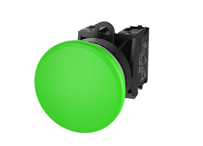 Кнопка грибовидная (зеленая) TS2520-0FM20-R20 - Кнопка грибовидная, без блокировки, без подсветки, алюминиевое переднее кольцо, с плавным нажатием, с контактной группой 2NO, диаметр головки кнопки 40 мм, диаметр посадочного отверстия: 22 мм, цвет: зеленый