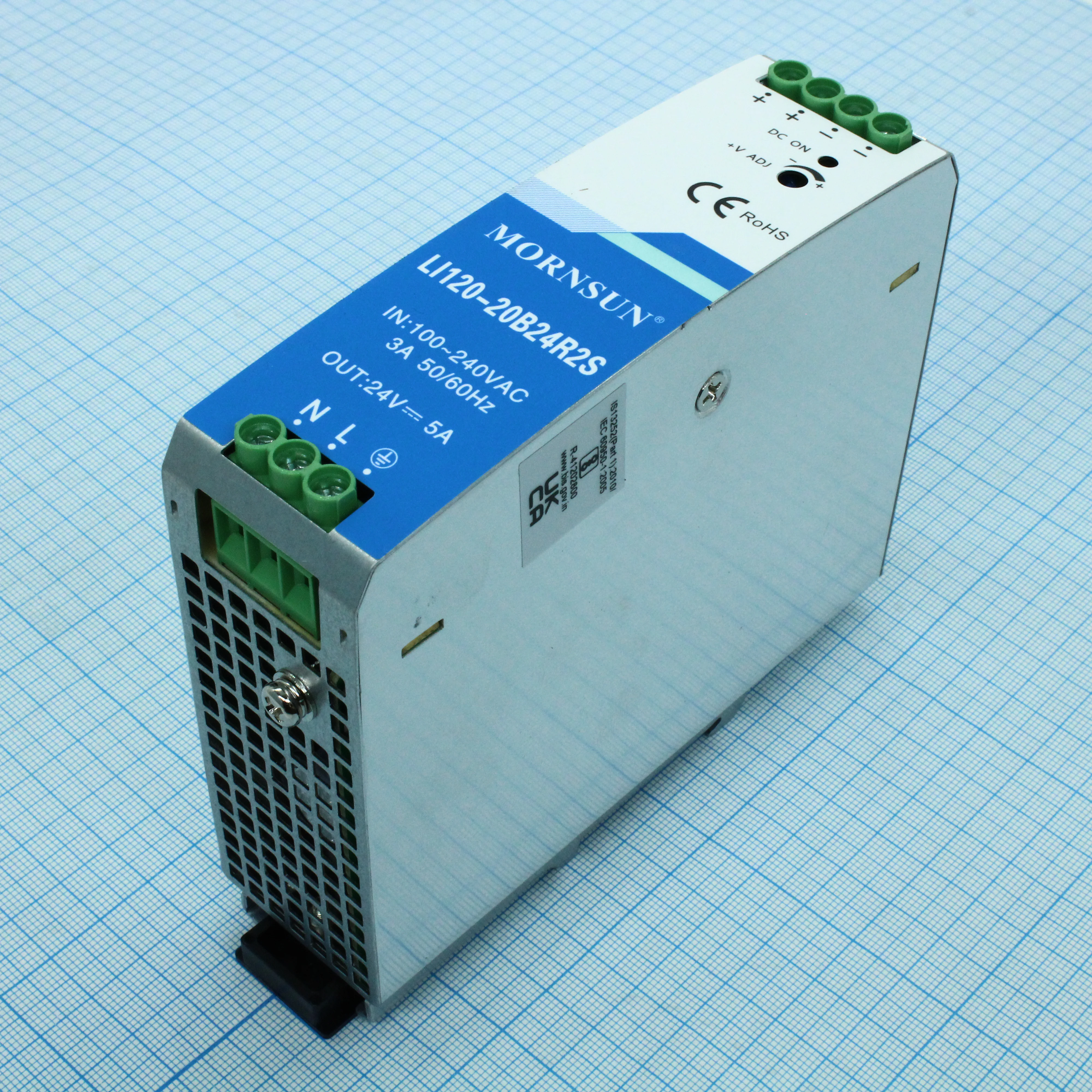 LI120-20B24R2S - Преобразователь AC-DC на DIN-рейку  120Вт, выход 24В/5A, вход 90…264V AC, 47…63Гц изоляция 4000В AC -20…+60°С