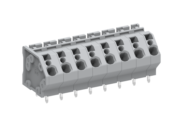 Розеточный разъем на плату 245304-GYBK - Клемма, подвод кабеля 45 град., на плату, шаг: 7.5 мм, 4 полюса, фиксация провода push-in, исполнение: два вывода на контакт, 630V, 32A, цвет: 2 серый + 2 черный