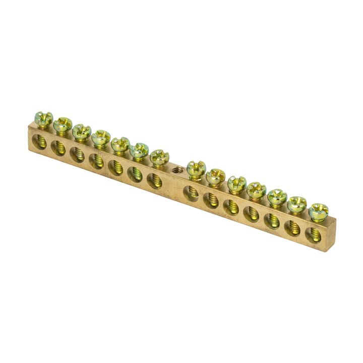 Шина PEN "ноль-земля" (8х12мм) 14 отверстий латунь крепеж по центру розничный стикер PROxima sn0-125-14-c-r