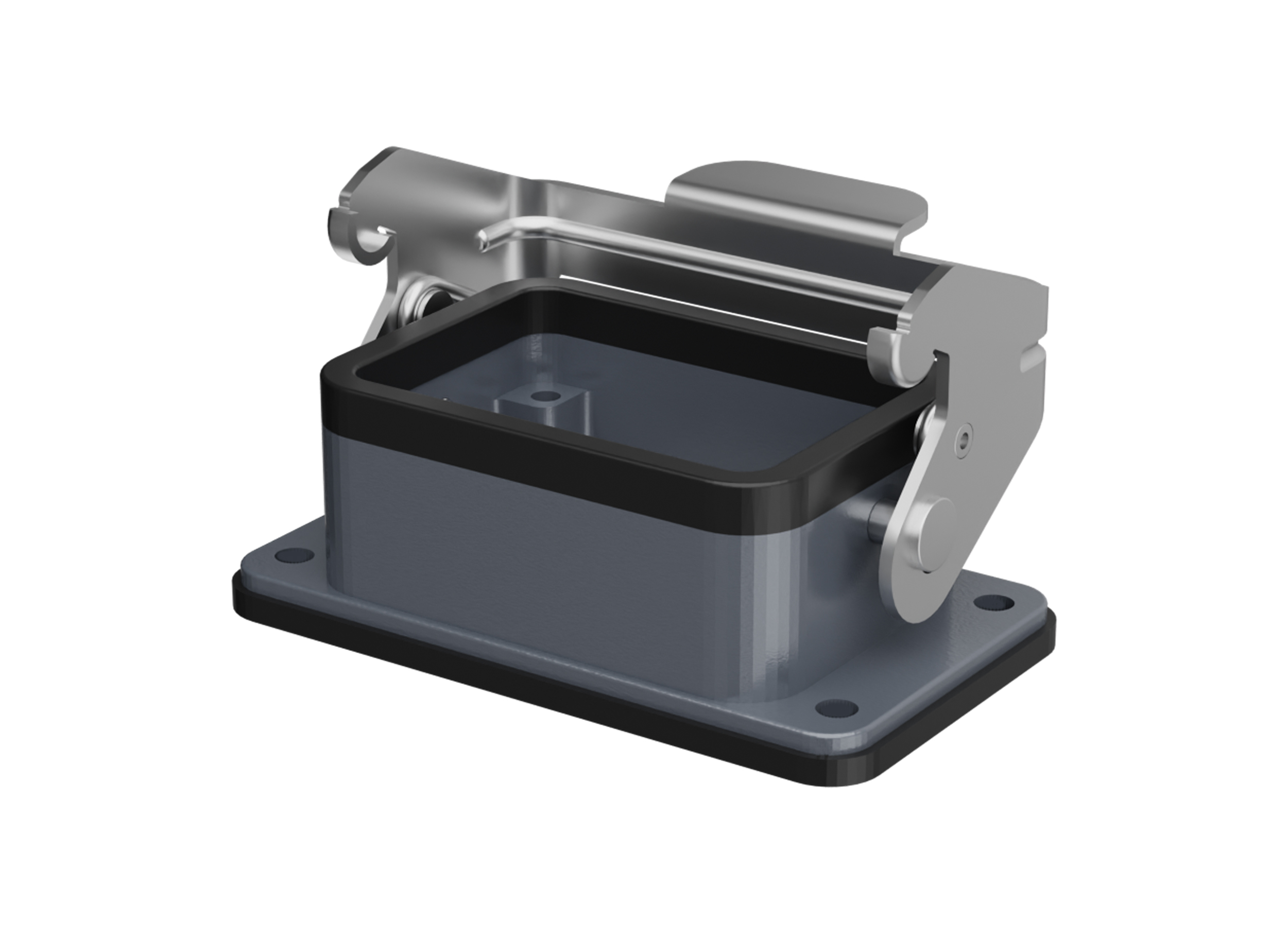 Открытое основание разъема H6B-OM-1L - Основание разъема на панель, открытое, типоразмер 6B, с уплотнителем, с одной защелкой, без защитной крышки, материал корпуса: алюминиевый сплав