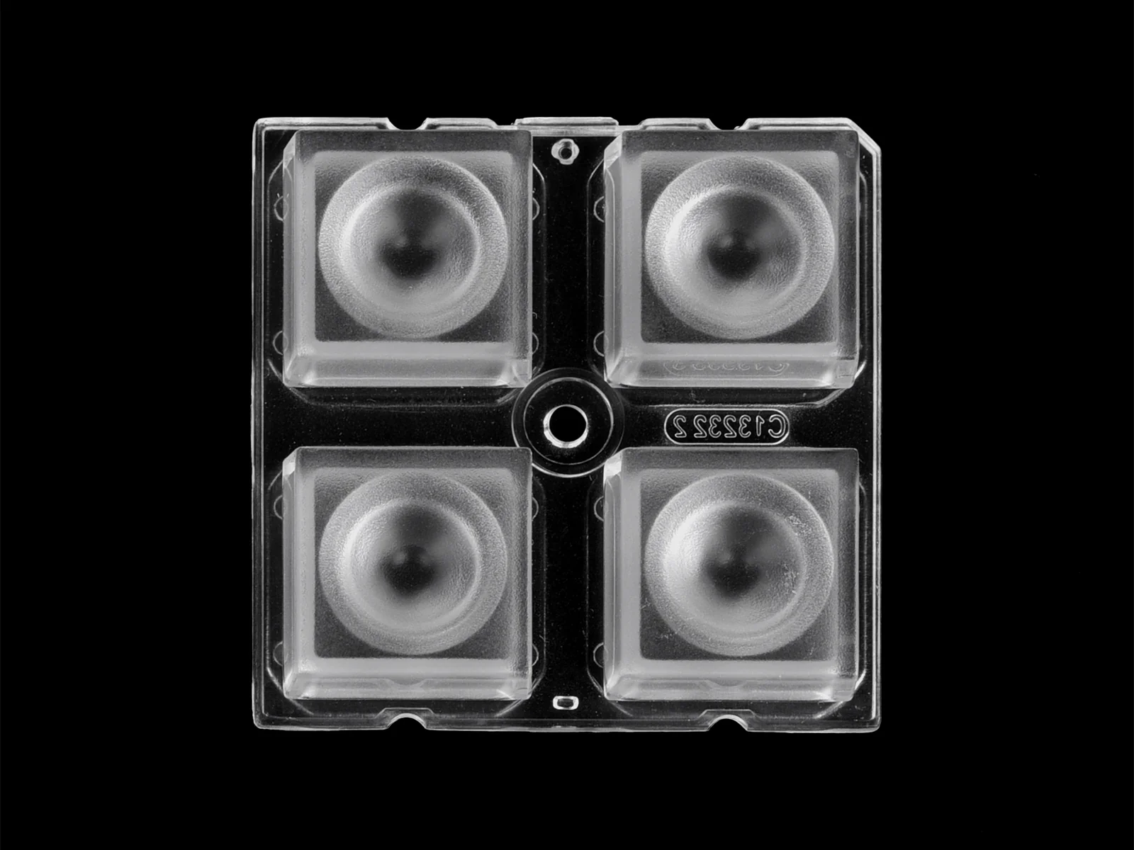 ALHB50D4LED3535T30G - Групповая квадратная линза 2x2 на 4 светодиода 3535/3030 эфф=93%, ~30°,  50x50mm   H:7.95mm PMMA