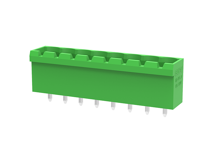 Вилочный разъем на плату MC-PA5.0V03-0001 - Вилочный разъем, вертикальный, на плату, шаг: 5.0 мм, 3 полюса, фиксация на плате пайкой, исполнение: стандартное, 320V, 18A, цвет: зеленый