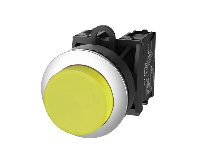 Кнопка выпуклая (желтая) TS2530-0BM30-S10 - Кнопка круглая выпуклая, без блокировки, без подсветки, утопленное пластиковое переднее кольцо, с мгновенным нажатием, с контактной группой 1NO, диаметр головки кнопки 36 мм, диаметр посадочного отверстия: 22 мм