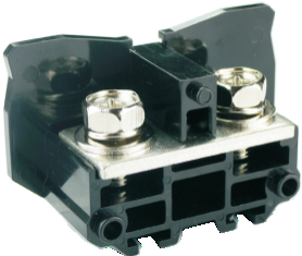 Барьерная клемма UTD-100 - Барьерная клемма, тип фиксации провода: винтовой, номинальное сечение: 38 мм кв., 130A, 660V, ширина: 25 мм, цвет: черный, тип монтажа: DIN 35