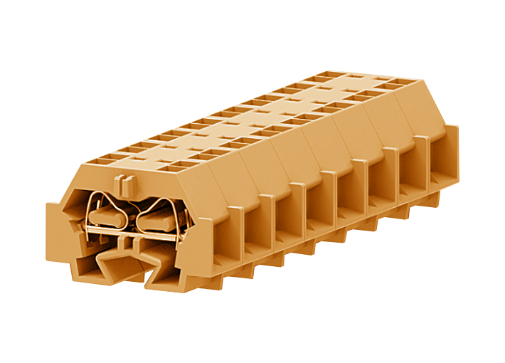 Клемма мини 242352 - Мини клемма, боковой подвод кабеля, 4 точки подключения в клемме, тип фиксации провода: пружинный, номинальное сечение: 4 мм кв., 24A, 630V, цвет: оранжевый, тип монтажа: DIN15