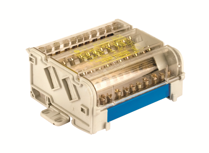 Блок распределительный на DIN рейку 4р 125А, 7х6мм 2х7,5мм 2x9мм. BD125114