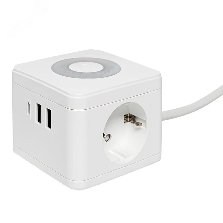 Удлинитель "Куб" 2х1.3м 2USB 2.4А+Type C + Ночник 1кв.мм UBA-CUB-2-TC