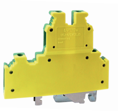 Заземляющая клемма UKJ-4/2X2LJD - Заземляющая этажная клемма, тип фиксации провода: винтовой, номинальное сечение: 4 мм кв., ширина: 6,2 мм, цвет: желто-зеленый, тип монтажа: DIN 35