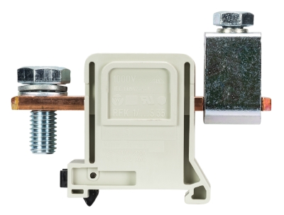 Клемма болтовая RFK 1/95 FK S35 - Сильноточная болтовая клемма, тип фиксации провода: зажим-болт, номинальное сечение: 95 мм кв., 250A, 1000V, ширина: 32 мм, цвет: серый, тип монтажа: DIN 35