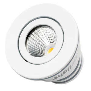 Светодиодный светильник LTM-R50WH 5W Day White 25deg 020755 - Врезной круглый мебельный светильник 5Вт, корпус белый алюминий. Цвет ДНЕВНОЙ БЕЛЫЙ 4000K. Светодиод 1х5W Bridgelux. CRI>80, Св.поток 350-400лм, наклоняемая ось, угол 25°. Питание 180-240VAC, 5