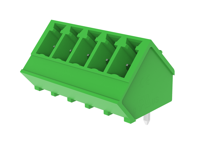 Вилочный разъем на плату MC-PA3.81A04-0002 - Вилочный разъем, угол 45 град, на плату, шаг: 3.81 мм, 4 полюса, фиксация на плате пайкой, исполнение: стандартное, 160V, 8A, цвет: зеленый