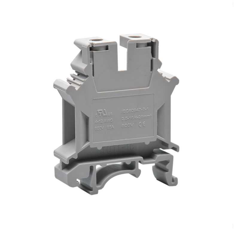 Проходная клемма JUT1-16-GY - Проходная клемма, тип фиксации провода: винтовой, номинальное сечение: 16 мм кв., ширина: 12,2 мм, цвет: серый, тип монтажа: DIN35